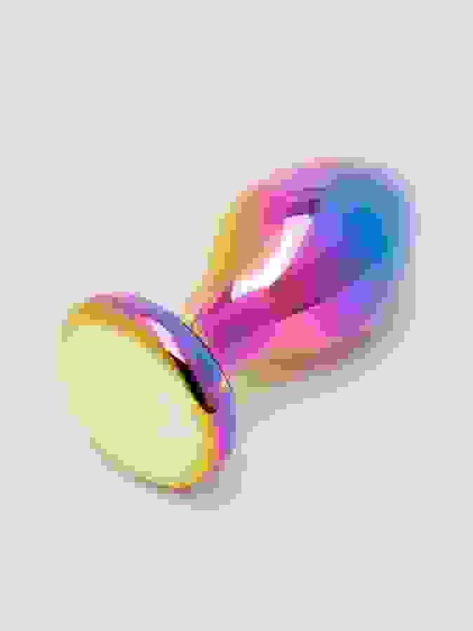 Lovehoney Sensual Glass Small Iridescent Butt Plug 3 Inch, Rainbow, hi-res
